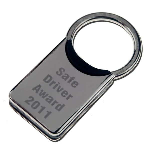 Nickel Plated Twist Top Key Ring with Black Edge - PERSONALIZED