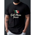 Men's Gulf of Mexico Forever Casual Crew Neck Short Sleeve T-Shirt - Black with Mexican Flag Design, Lightweight Polyester, Summer Essential for Men, Mexican T Shirt, PLUS SIZE
