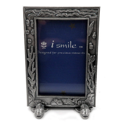 Small pewter picture frame with images of sea life and two fish at the bottom pf95