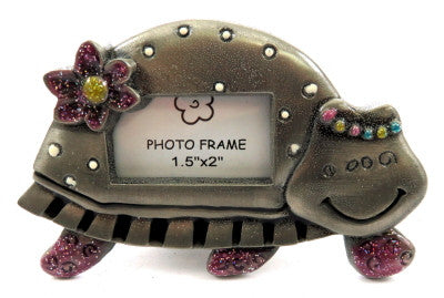 Turtle shaped pewter picture frame with a few color accents pf97