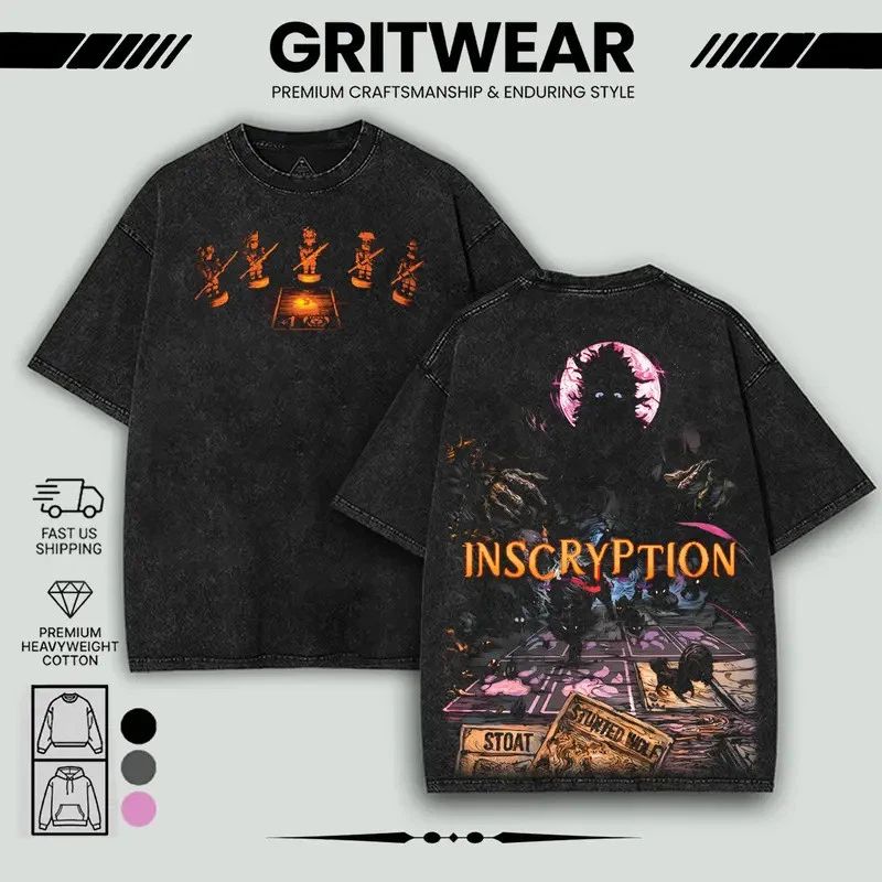 Inscryption Game graphic Washed Tshirts, Gift For Gamer, apparel Menswear Top Ca Unisex T-shirt, Sweatshirt, Hoodie, Long Sleeve Tee
